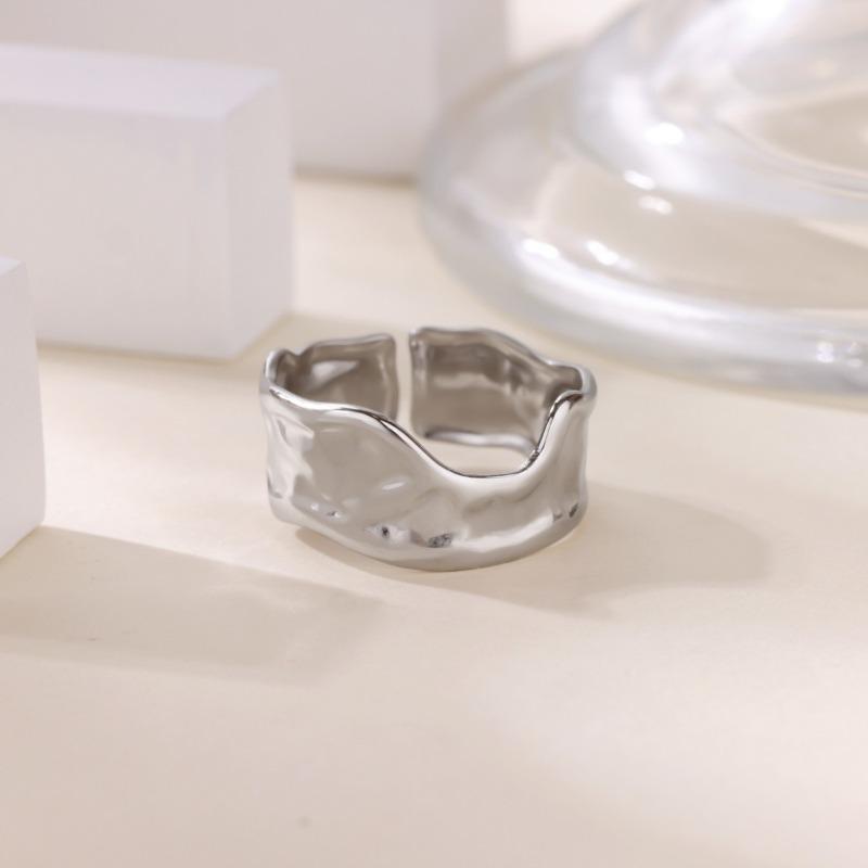Trend Pleated Exaggerated Ring Opening Adjustable Men's and Women's Stainless Steel Geometric Niche Design Ring