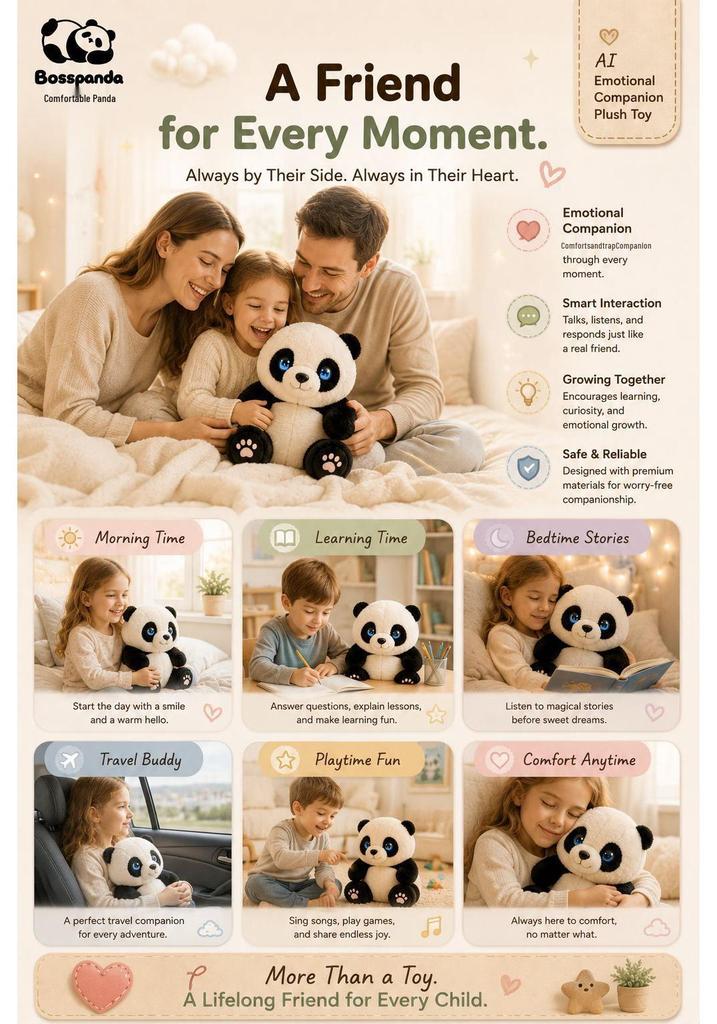 AI-Enhanced Multilingual Children's Panda Plush Toy with LED Emotion Eyes