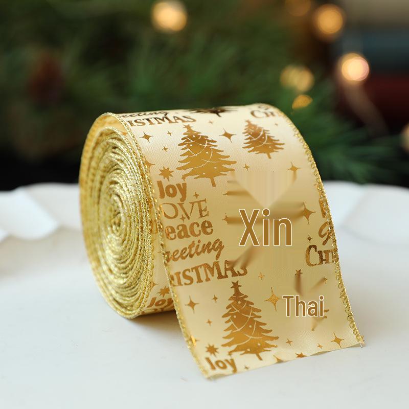 Přeshraniční třpytivá látková vánoční stuha se zlatým práškem a okrajem s železným drátkem, mašle k dekoraci
