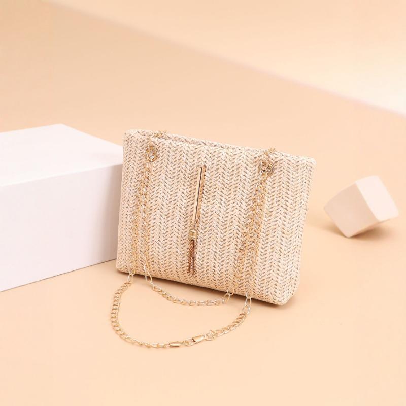 Small fresh pastoral woven chain Small square bag Embroidered tassel Single shoulder oblique span bag Women's bag