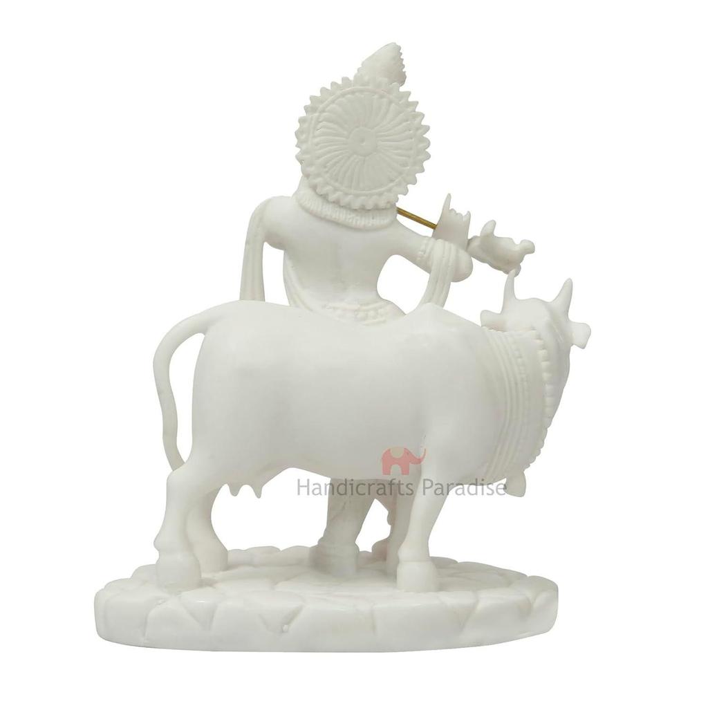 Carved in Resin Krishna with Cow 4.5 X 2.75 X 5.5 Inch