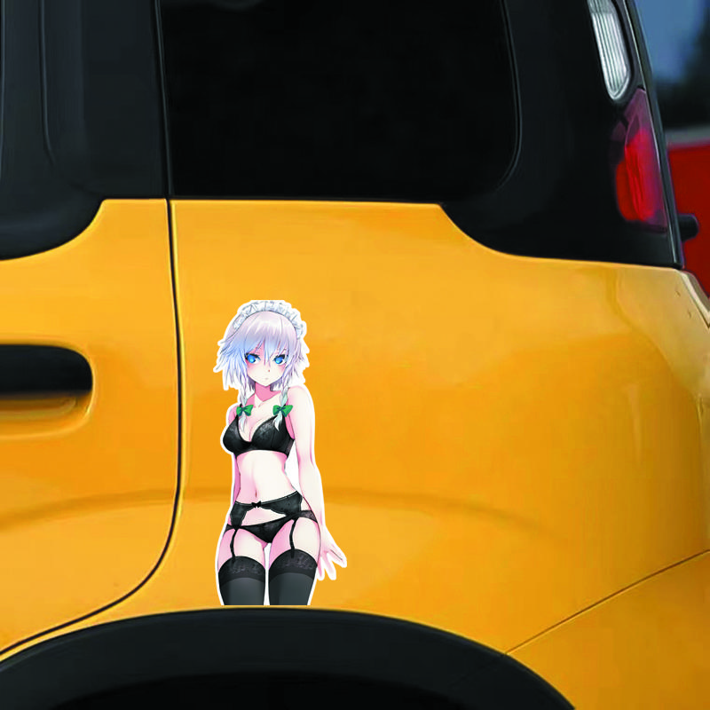 DM48#15cm Plachá stříbrovlasá anime dívka se zády k tobě Vinylová nálepka na auto Vodotěsná vinylová nálepka na autodoplňky Dekor