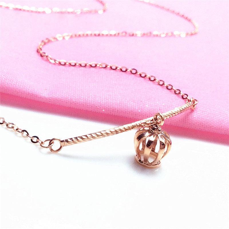 Pure Purple Gold Crown Queen Pendant Fashion Rose Gold Plated Shiny Collarbone Chain