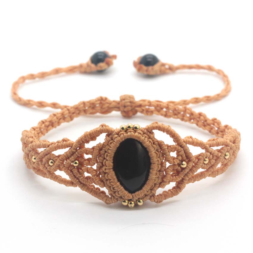 

Натуральный камень кабошон Браслет из розового кристалла Плетеный макраме шнур Фиолетовый кварц Регулируемый браслет для женщин мужчин девушки Ювелирные изделия