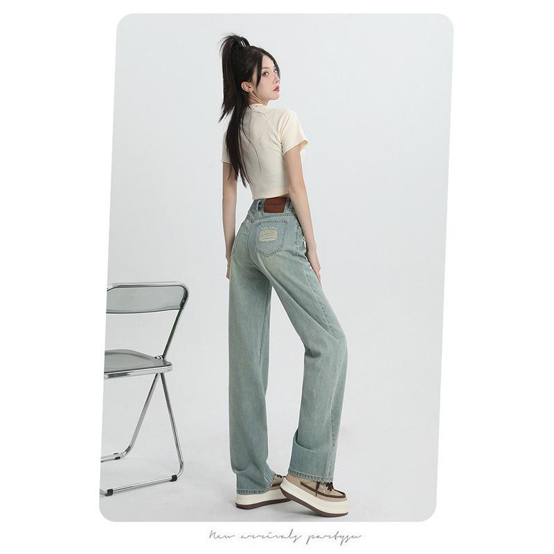 Light Color Retro Wide Leg Jeans for Women 2025 New High Waist Straight Pants Loose Slim Fit Narrow Version Floor-Length Pants