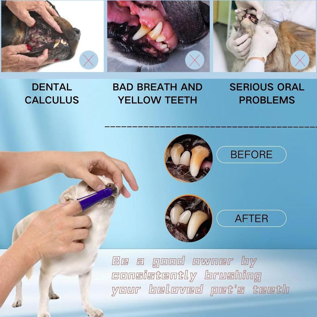 Rnlrclrl Dog Toothpaste and Toothbrush Set Dog Dental Care Fresh Breath Kit,Dual Ended Toothbrush,2 Pack Finger Toothbrushs
