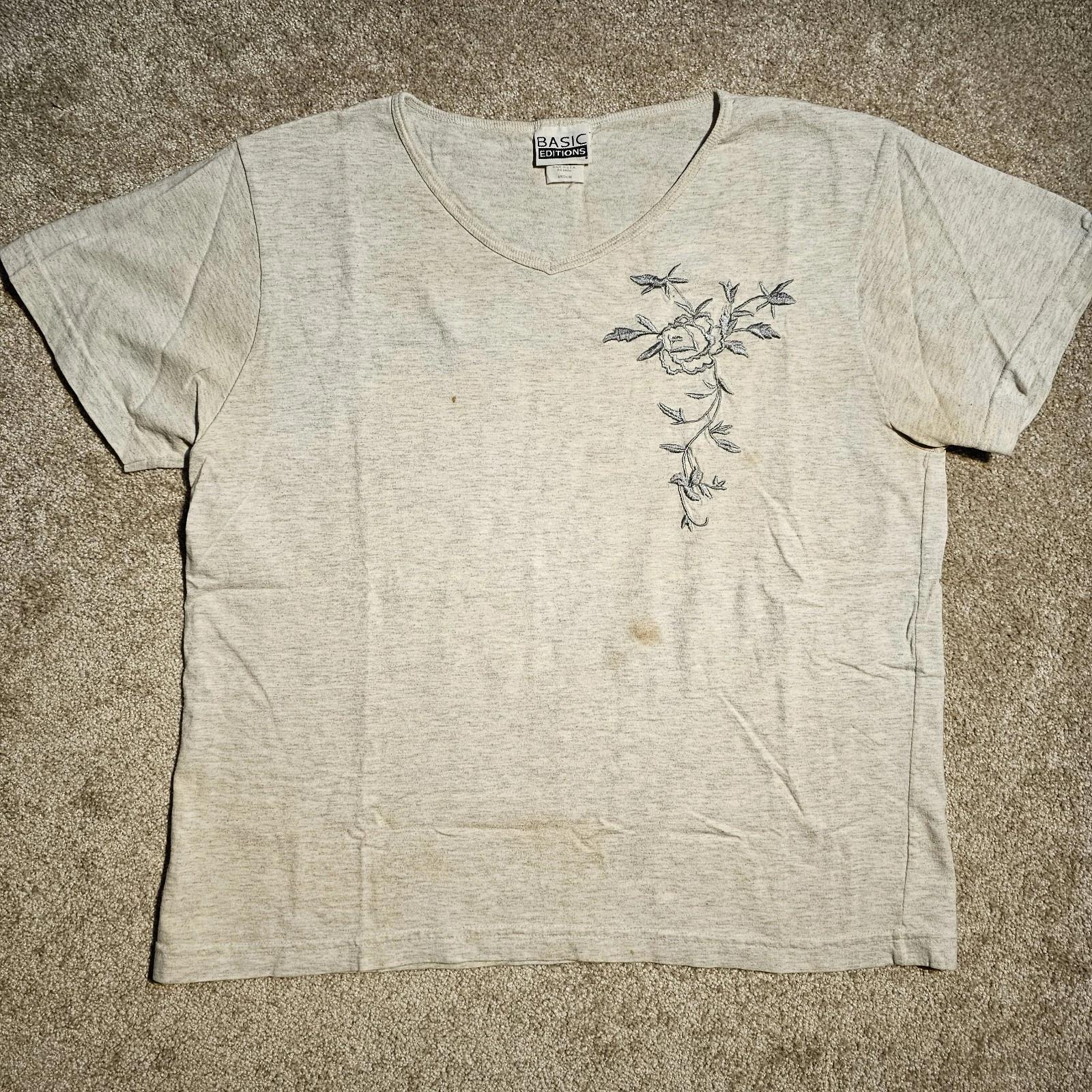 

Vtg 90s Thrashed Stained Floral Size L Gray T-shirt Pastel Grunge Skate Sleeze 4XL