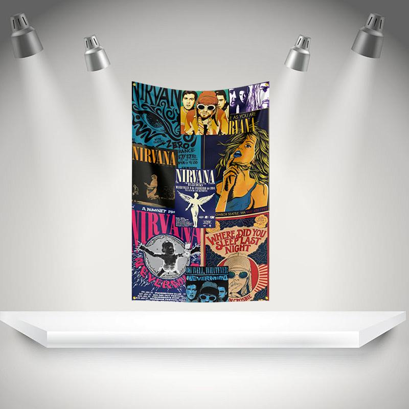 N-Nirvanas Flag Rock Music Band Banner HD Printing Tapestry Exhibition, Music Band Fans, Garage Decor