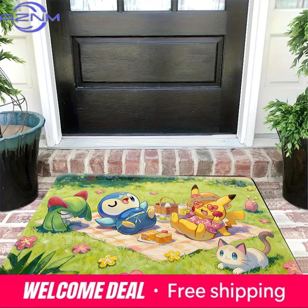 Pokemon Cute Characters Picnic Print Non-slip Doormat, Soft Absorbent Floor Rug for Home Decor