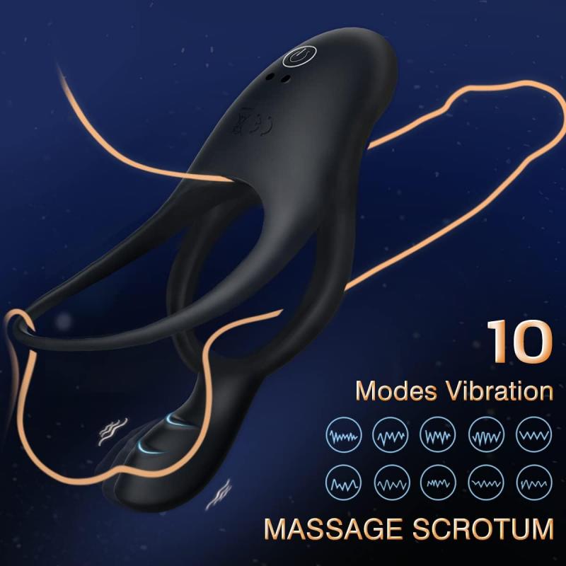 Vibrating Cock Ring with Clitoral Vibrator 10 Vibration Modes Penis Ring for Men Silicone Waterproof Sex Toys for Adult Couples Black