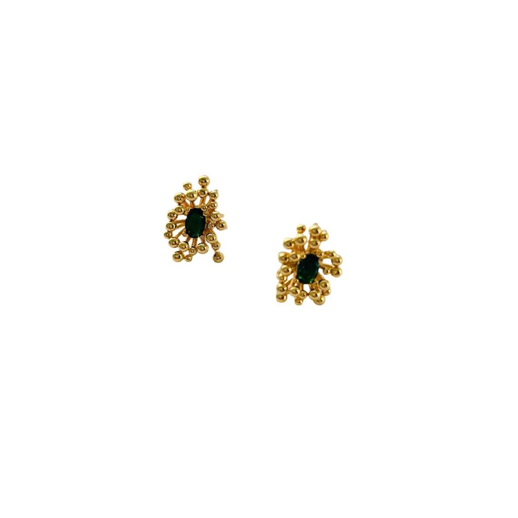 Exquisite Chrysanthemum Emerald Diamond Stud Earrings for Women, Trendy S925 Silver Needle Design