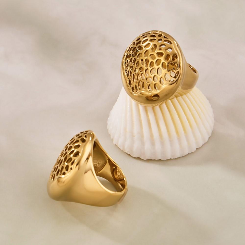 Vintage Hollow Stainless Steel Rings for Women Gold Plated Interwoven Textured Chunky Ring Statement Bold Keeper Rings