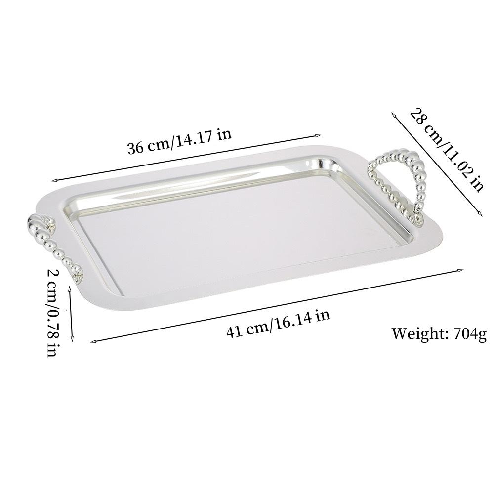 Obstschale, Kuchenplatte aus Legierung, Silberpoliert, Tragbare Hand-Snack-Scheibe, Nüsse-Organizer, Hochzeitsfeier, Schreibtischdekoration, 36 cm