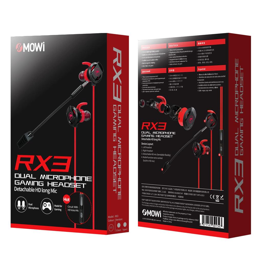 Hobbyant RX3 3.5mm Wired Gaming Earphones with Microphone, Earphone Headphones, Noise Reduction Headset - Color: Red
