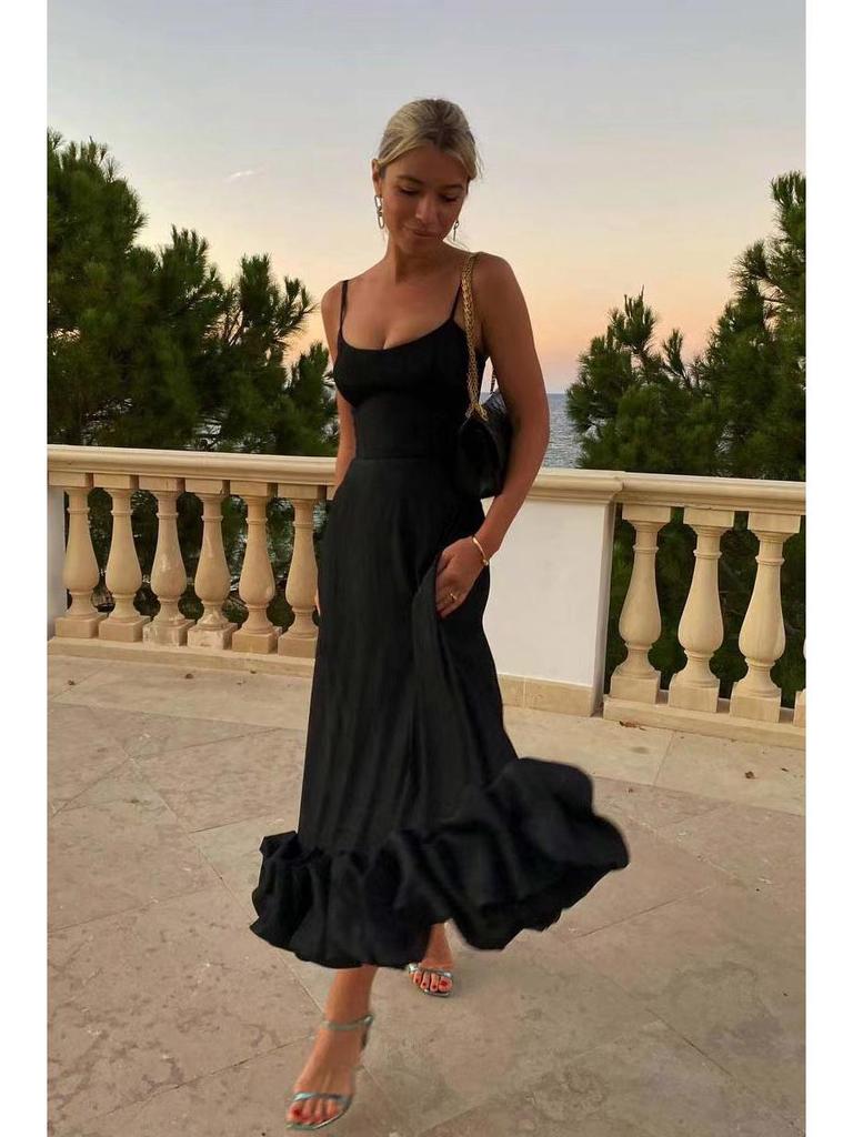 Women's Summer Pleated Suspender Dress - European & American Style Long Skirt
