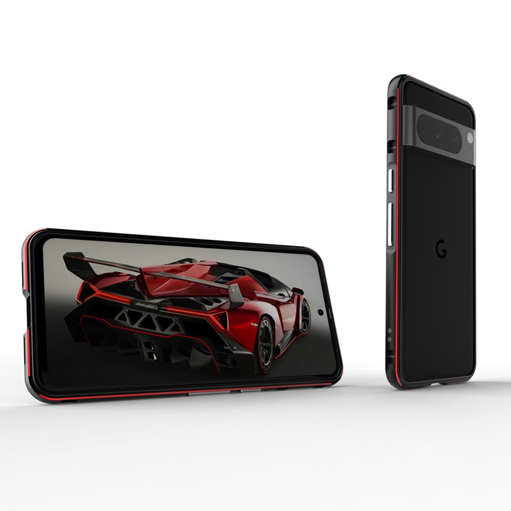 

For Google Pixel 8 Pro Case Slim Fit Metal Frame Bumper Cover Black+Red