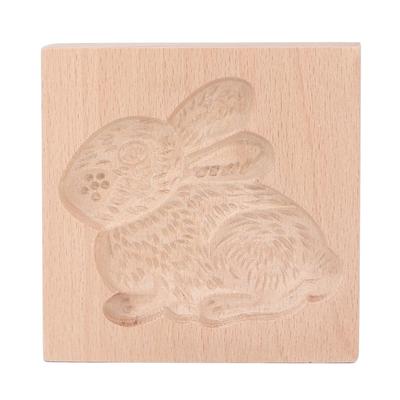 Wooden Cookie Mould Beechwood Reusable Washable Biscuit Press Stamp Mold for Kitchen Baking Rabbit