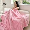 Soft Plush Throw Blanket Striped Fleece for Bed, Ribbed Couch, Warm Faux Rabbit Fur Breathable Cozy Bed Blankets, Lightweight Blankets Autumn