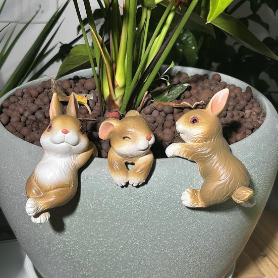 3Pcs Climbing Bunny Figurine Simulated Rabbit Statue Resin Animal Sculpture Outdoor Garden Flower Pot Hugger Hanger Ornament Decoration