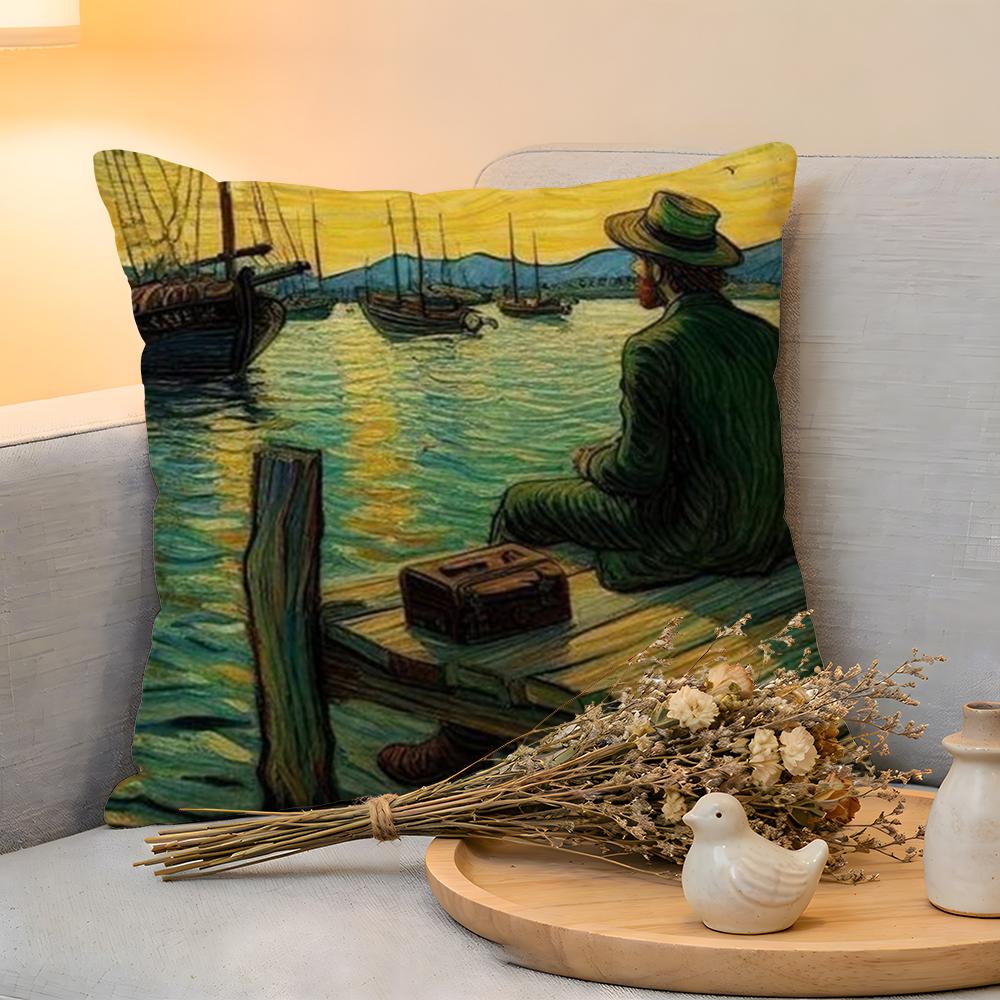 Cushion Cover Linen SkinFriendly Soft Decorative Case for Sofa Home Decor Van Gogh Starry Sky Oil Painting Pillow Cover