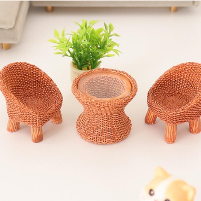 Simulation Bambus Runder Tisch Stuhl Miniatur Szene Dekoration Ornament Puppenhaus Mini Möbel Modell Handwerk Geschenk