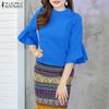 Women Casual Round Neck Flare Sleeve Loose Blouse