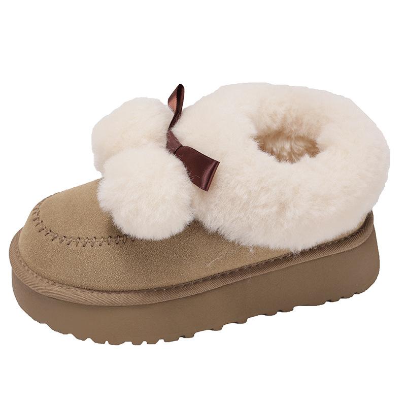 Cotton Shoes Women's 2025 New Winter Thick-soled Wool Ring, Piled and Thickened One-pedal Outer Wear Snow Boots Women's Cotton Shoes