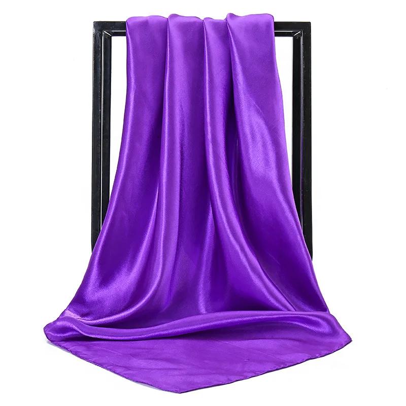 90cm Solid Colors Neckerchief Hijab Scarf For Women Silk Satin Headband Hair Scarves Female Square Shawls Head Scarfs For Ladies
