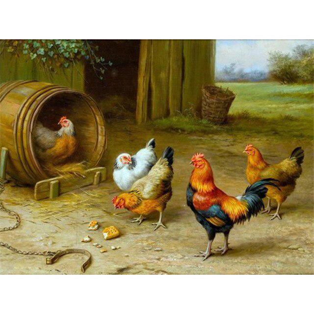 DIY 5D Diamond Painting Rooster Hen Chicken Full Round Diamond Embroidery Cross Stitch