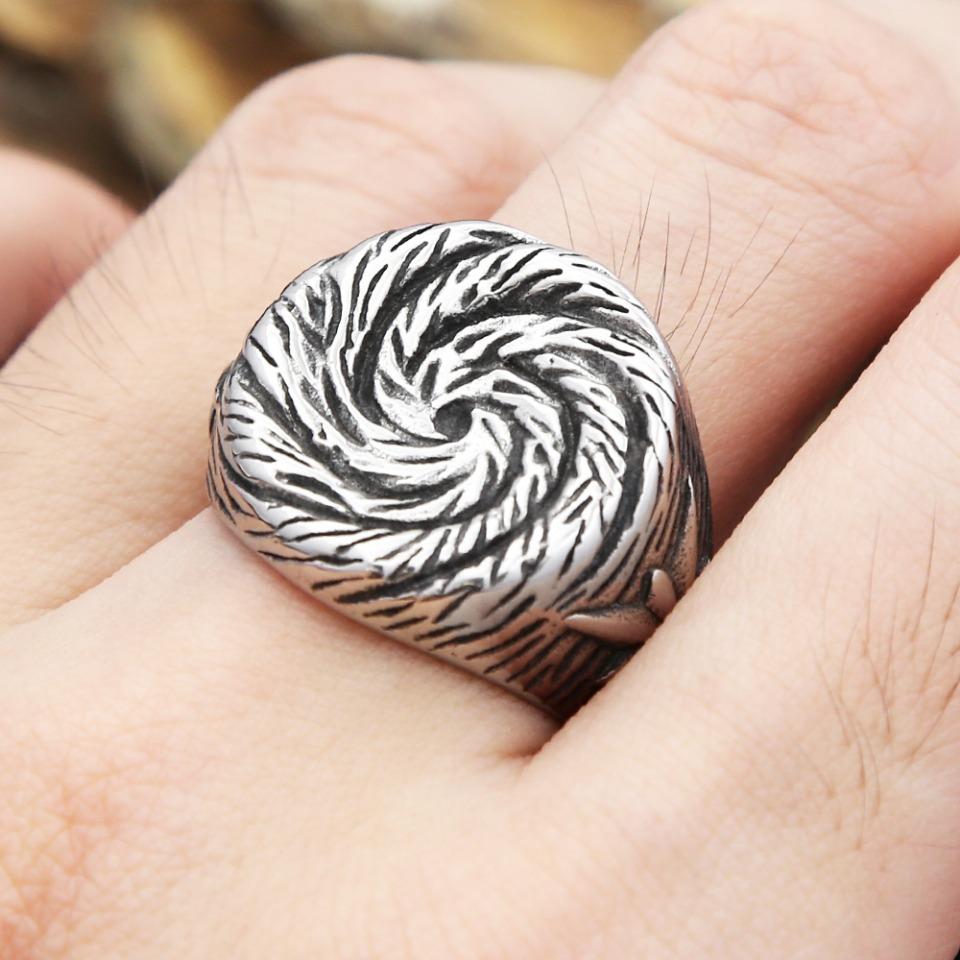 Spiral Pattern Ring for Men Women 316L Stainless Steel Punk Biker Unisex Fashion Jewelry Gift
