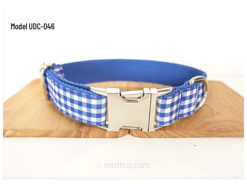 Blue Plaid Dog Collar and Leash Set with Innovative Design
