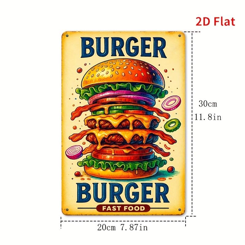Vintage HeavyDuty Iron Hamburger Wall Sign  Retro Diner Decor for Kitchen Man Cave Garage 20x30cm（7.8x11.8inch）