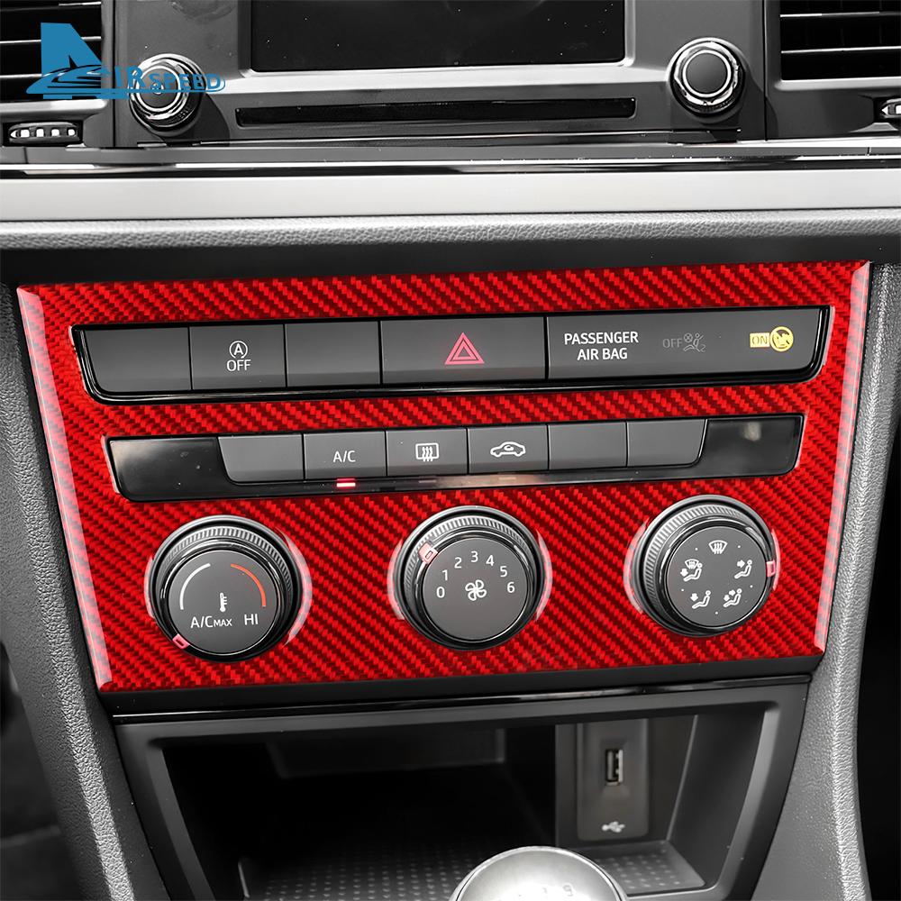For Seat Leon 2013 2014 2015 2016 2017 2018 2019 2020 LHD RHD Car Central AC Button Panel Trim Real Soft Carbon Fiber Sticker