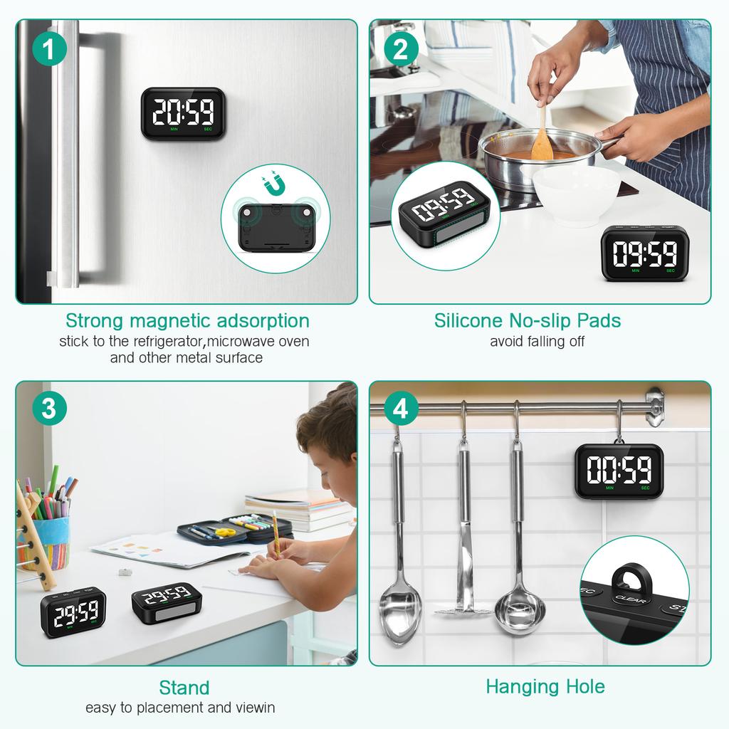 ORIA Magnetic Kitchen Timer for Cooking with Count Up Countdown Digital Timer Battery Powered for Classroom, Teacher, Kids