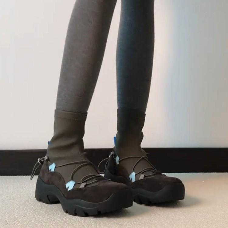 Soft Leather Version~ Retro Thick-soled Height-increasing and Thin Casual Martin Boots Women's Niche Design Sense Splicing Elastic Thin Boots