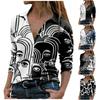Women's Casual Fashion Print Long Sleeve V-Neck Lapel Comfortable Pullover Top