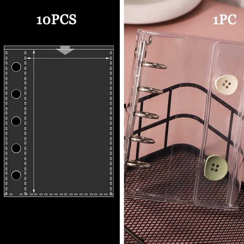 

WTEMPO Clear Loose Leaf Notebook with Double-sided 1-Page Card Plastic Hand Book Shell High Transparency Five Hole Simple DIY Notebook 11pcs зелёный