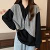 New Style Autumn and Winter Women's Contrasting Color Hooded Long Sleeve Fake Two Pieces Oversized Fashionable Casual Tops