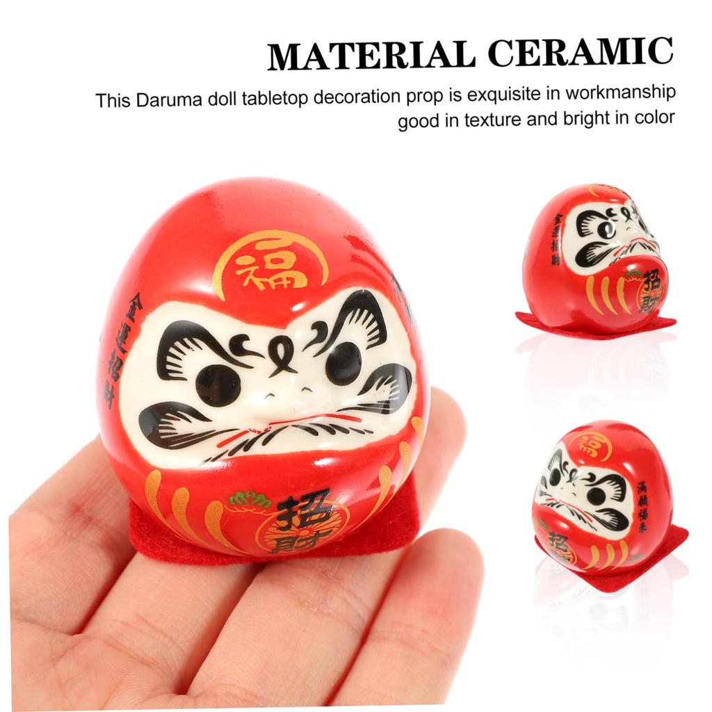 TOYMYTOY Set of 2 Daruma Egg Daruma Fortune Ceramic Ornament Chart Mini Sera