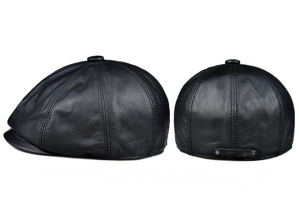 Podzimní/Zimní baret z pravé kůže: Pánská osmihranná čepice Newsboy z hovězí kůže, Malířská čepice s kšiltem, Korejský styl, Dámská trendy čepice.
