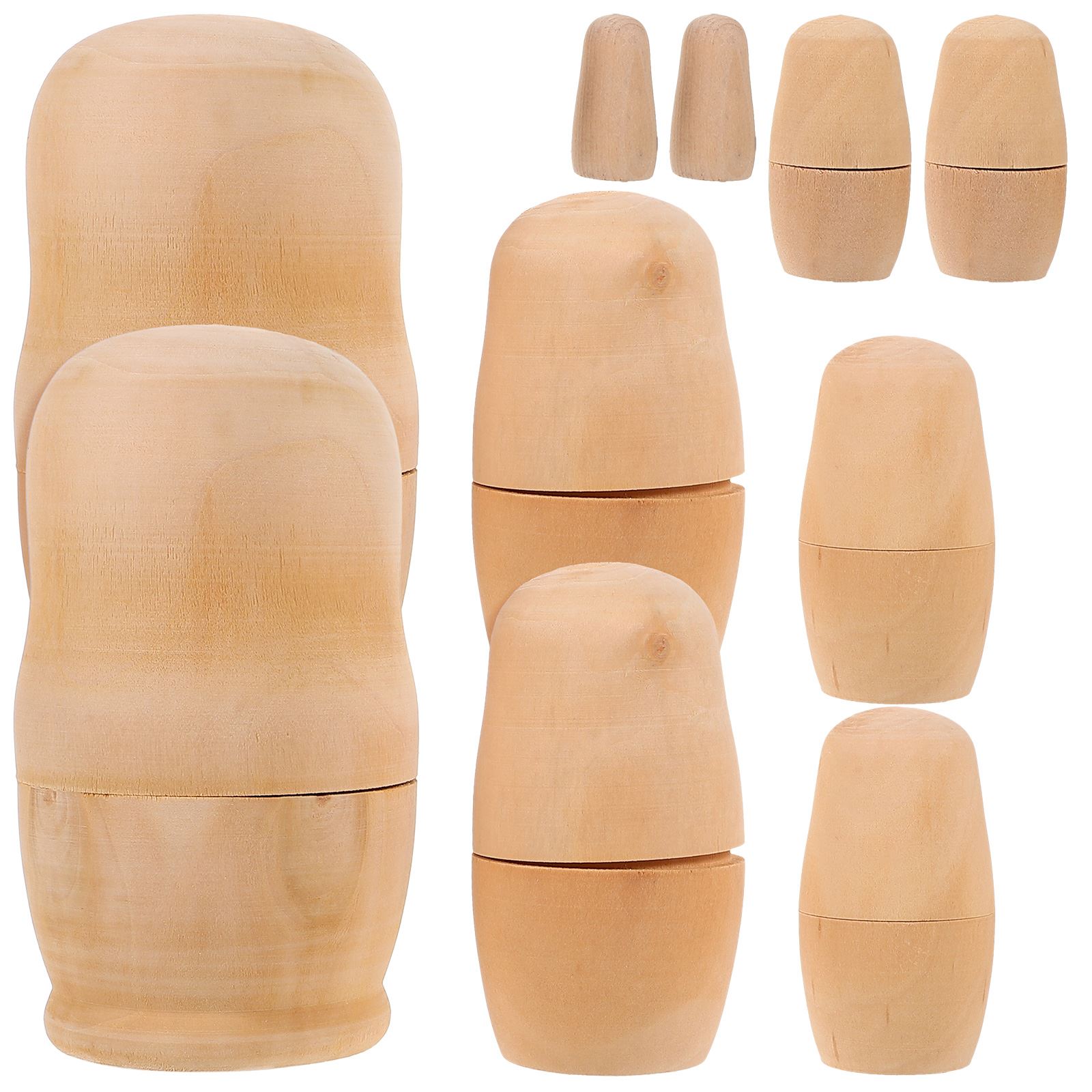 2 Sets Unpainted Matryoshka Wooden Russian Toys Diy Nesting Kids Child Craft Art Projects Bedroom Living Room Office Home