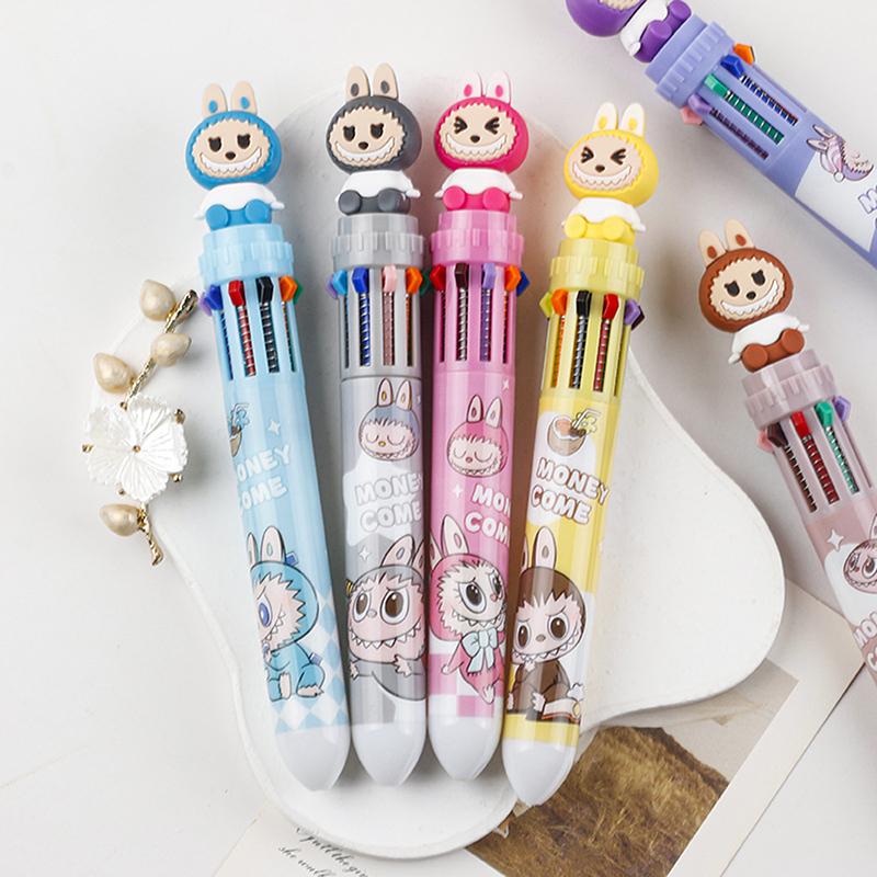 Cartoon Cute Labubu Ten-Color Ballpoint Pen Students Supplies School Office Writing Supplies Cute Gift Stationery Ball Point