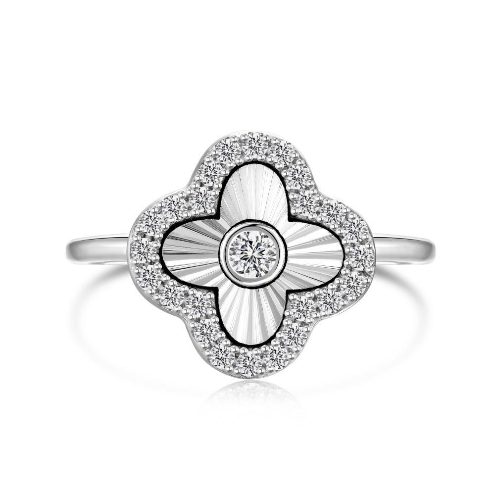 S925 Sterling Silver Four-Leaf Clover Jewelry Set: Sparkling Ring, Bracelet, Earrings, and Necklace for Women
