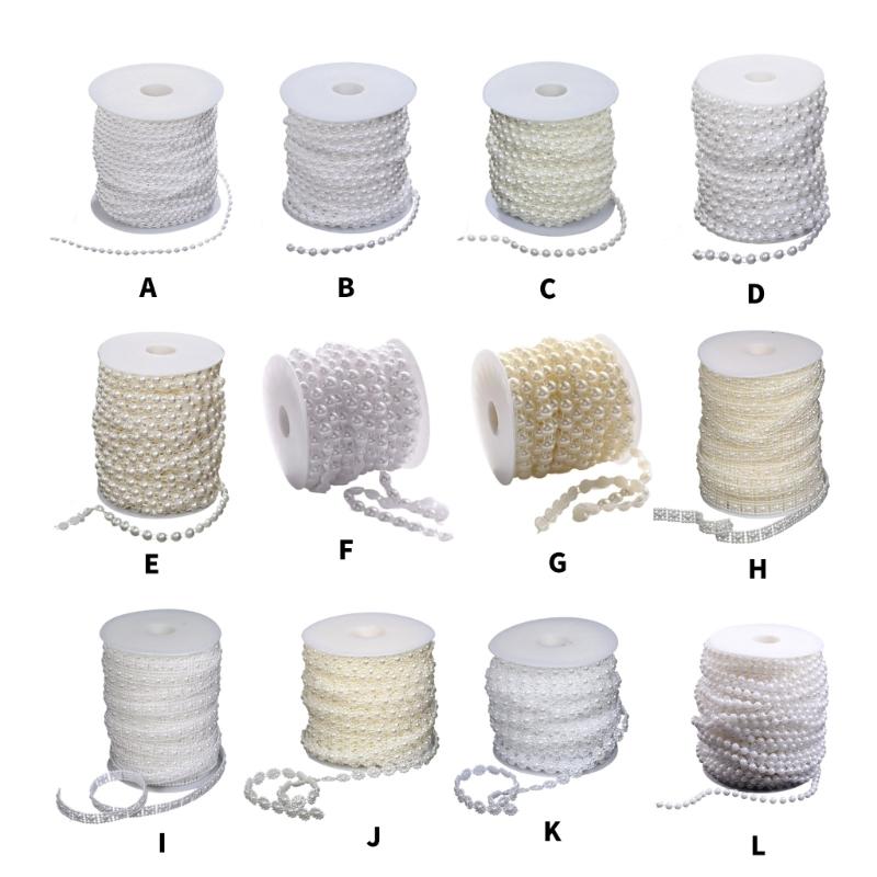 Imitation Pearls String Beads Chain for Art Craft 25M Artificial Pearls Beads Chain for Bridals Dress Wedding Decoration