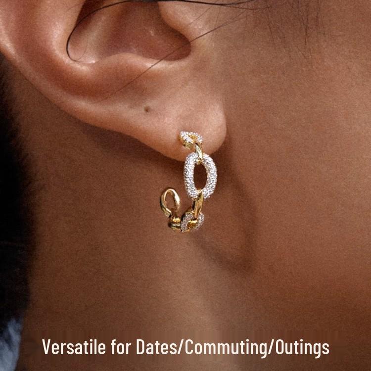 HEFANG Light Luxury Women's Chain Earrings - Fashionable and Versatile for Commuting or Dating, High-End Feel Ear Stud Accessories.