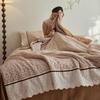 Retro French Crinkled Cotton Gauze Quilt Set with Lace Trim - Machine Washable Summer Four-Piece Set