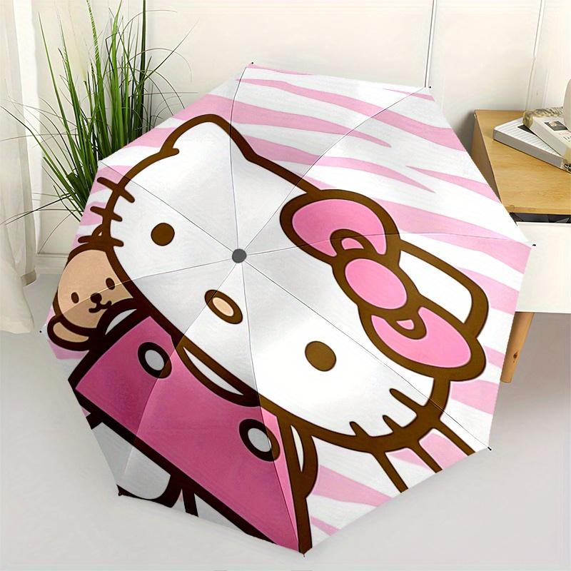 

Hello Kitty,Pink Zebra Print Automatic Folding Umbrella-Simple 8-Rib Design, Bright Cartoon Pattern, Durable Iron Frame, Suitable For Travel