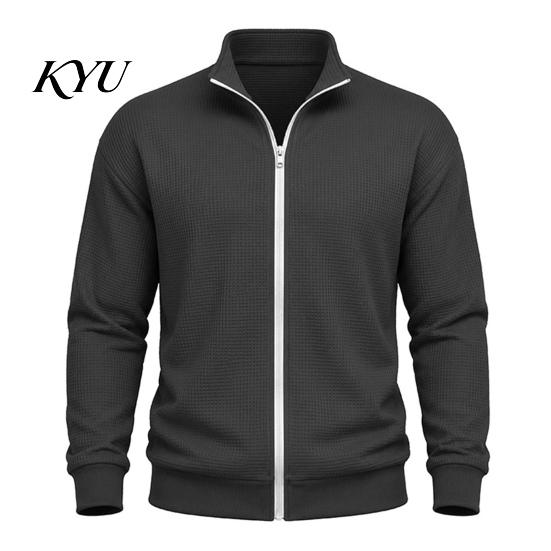 Men's Suede Bomber Jacket Waffle Knit Zip Up Jacket, Long Sleeve Laydown Collar Breathable Spandex Blend Blazer Casual Cardigan Sweatshirt,