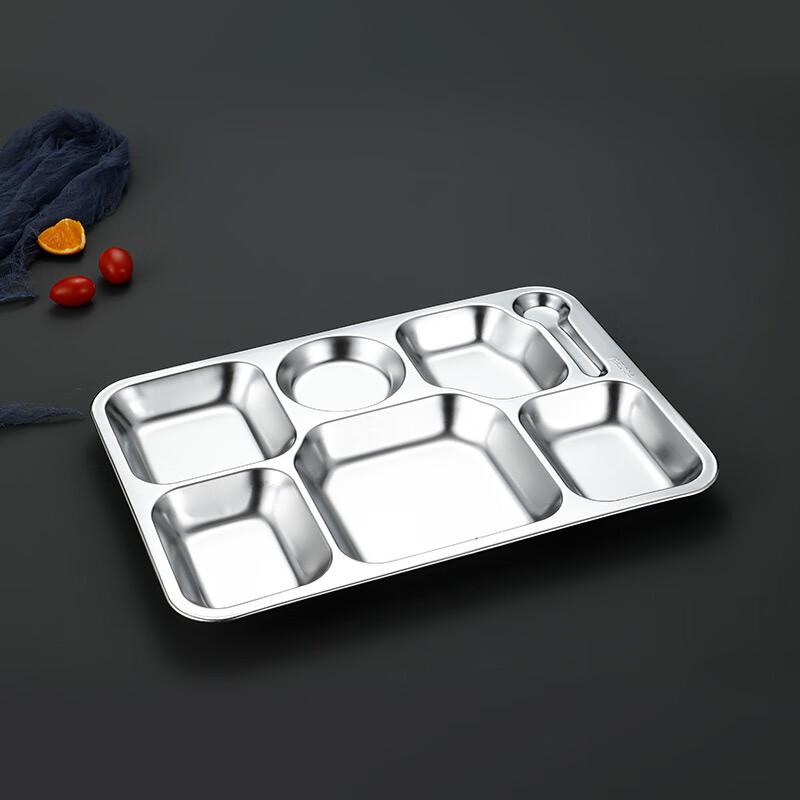 304 Stainless Steel 7-Compartment Lunch Tray with Spoon