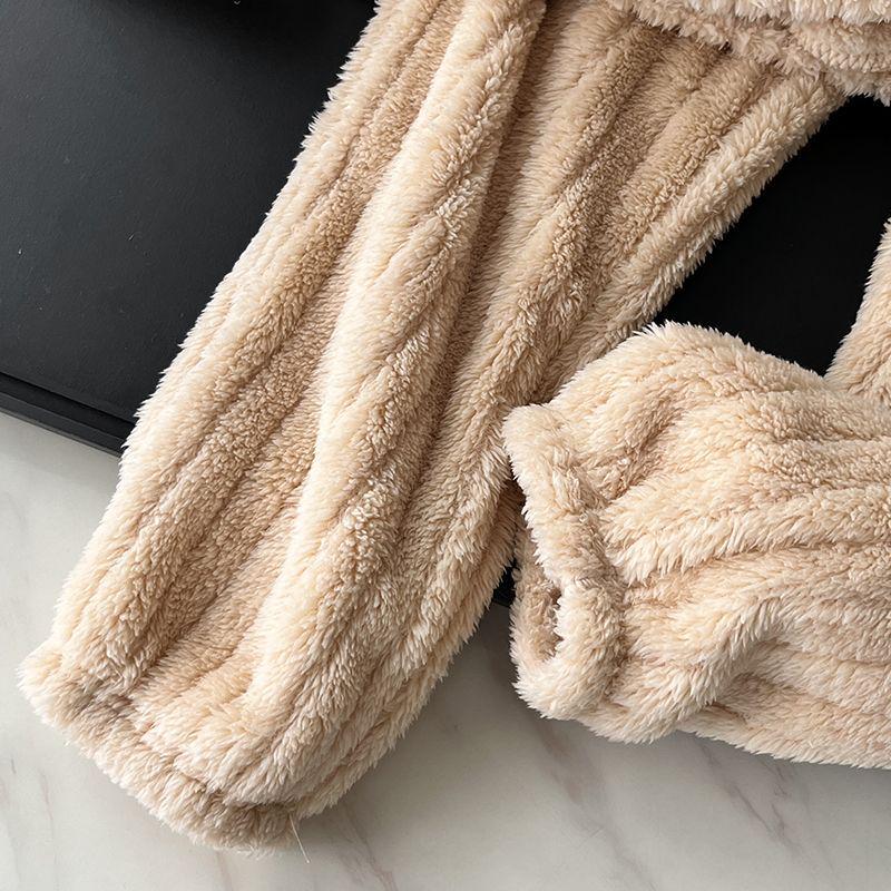 Women's G5Z Striped Plush Zipper Pajama Set - Cozy Velvet for Autumn/Winter